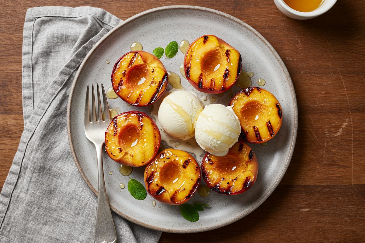 Grilled Peaches with Ice Cream (Summer Dessert)