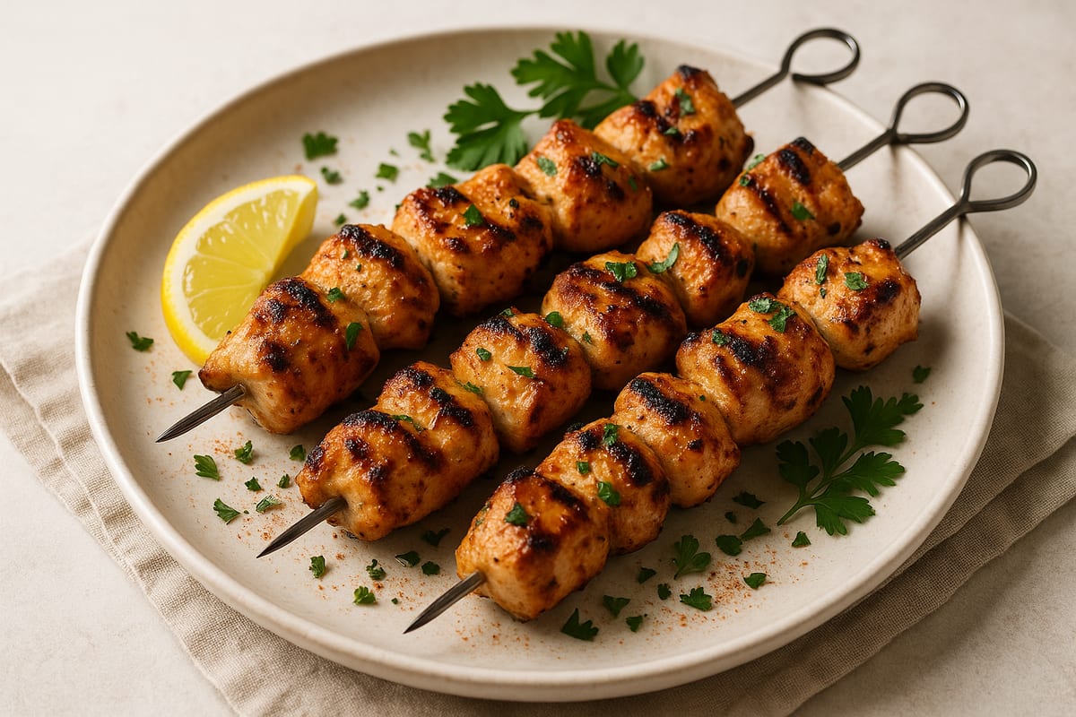 Smoky Chicken Kebabs on Electric Grill — AI-generated food photo